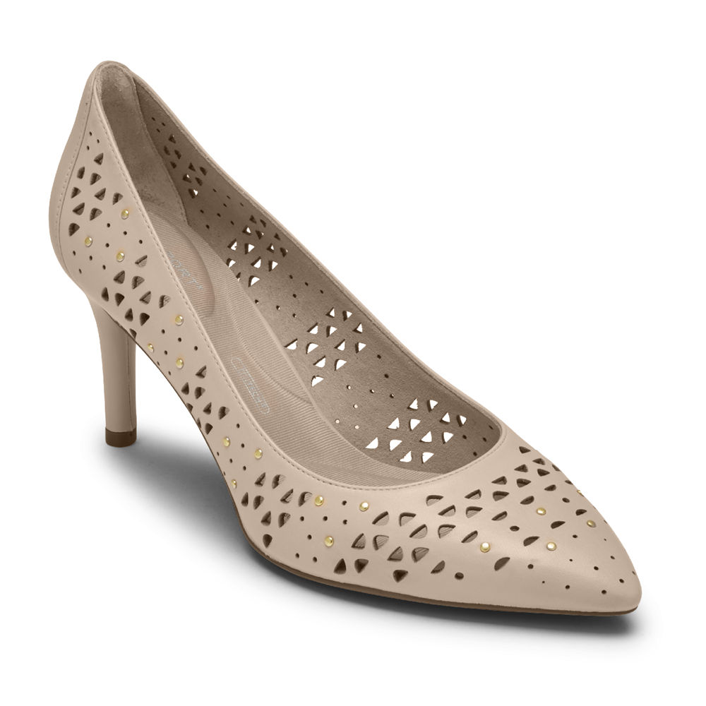 Sapatos De Salto Rockport Mulher Bege - Total Motion 75Mm Perforated Studded - 40397TQSG